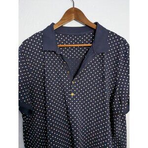 Ralph Lauren Navy Polka Dot Polo Shirt W/ Gold RL Buttons Short Sleeve 100% Cott